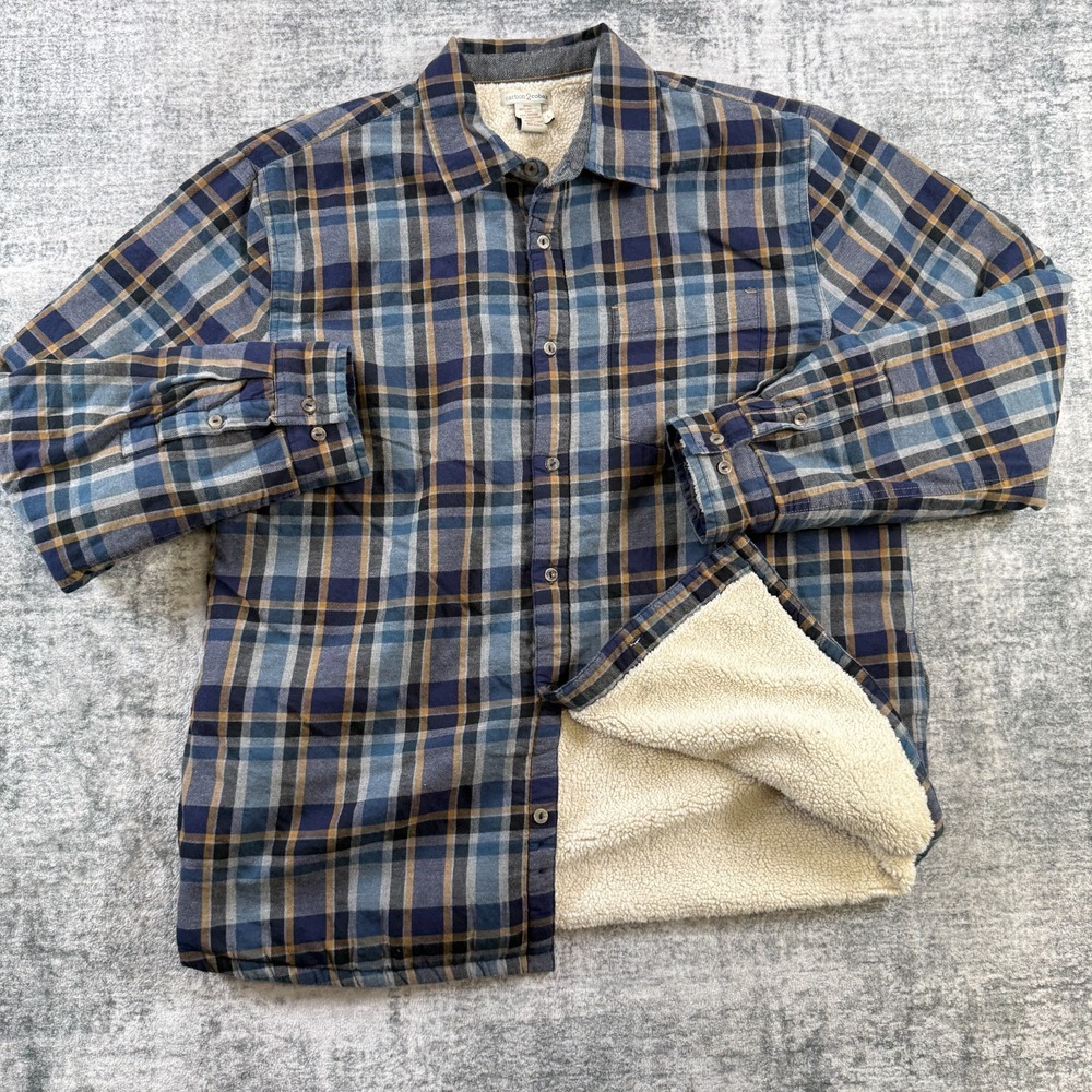 Carbon 2 Cobalt Shacket Mens Large Blue Flannel Sherpa Fleece Lined Shirt Jacket